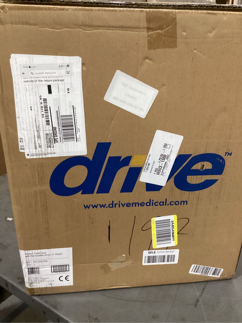 Condition photo showing New/Like New for drive medical 2-in-1 raised toilet seat with removable padded arms - elevated bathroom safety support - secure locking attachment - easy height assistance - durable construction, standard toilets