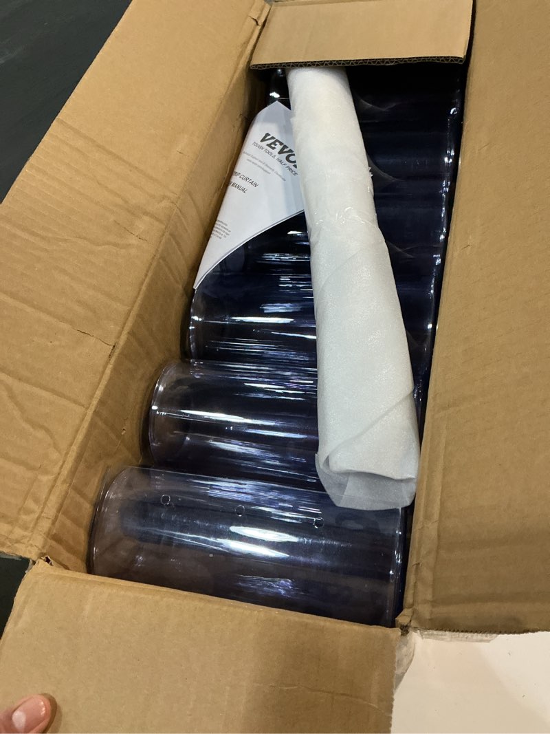 Condition photo showing Good Condition for VEVOR Strip Curtain, 84" Height x 38" Width, 0.08" Thickness, 6PCS Clear PVC Strip Door Curtain, Freezer Curtain, Plastic Door Strips for Walk in Freezers, Coolers & Warehouse Doors, with 50% Overlap