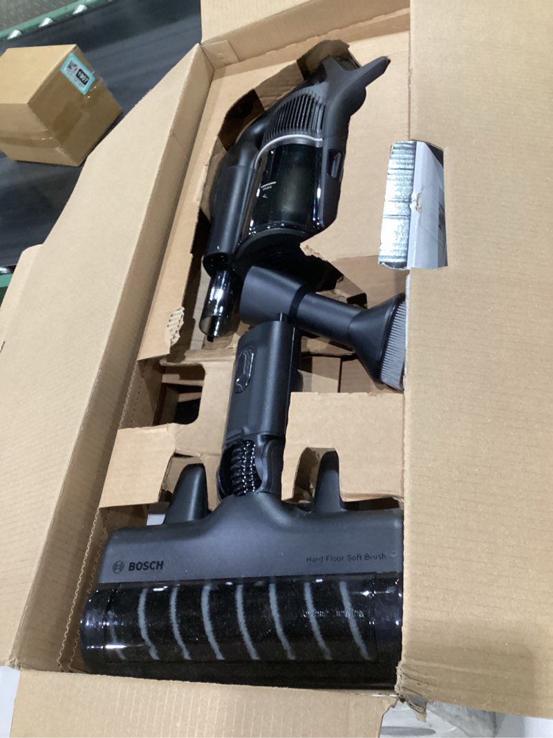 Condition photo showing Good Condition for (not tested)bosch unlimited 10 cordless stick vacuum, up to 80-min runtime, 90° flex tube, fast charger, microclean, >99.9% dust pick-up, hepa filter, pet hair, carpets & hard floors, 6 accessories, black