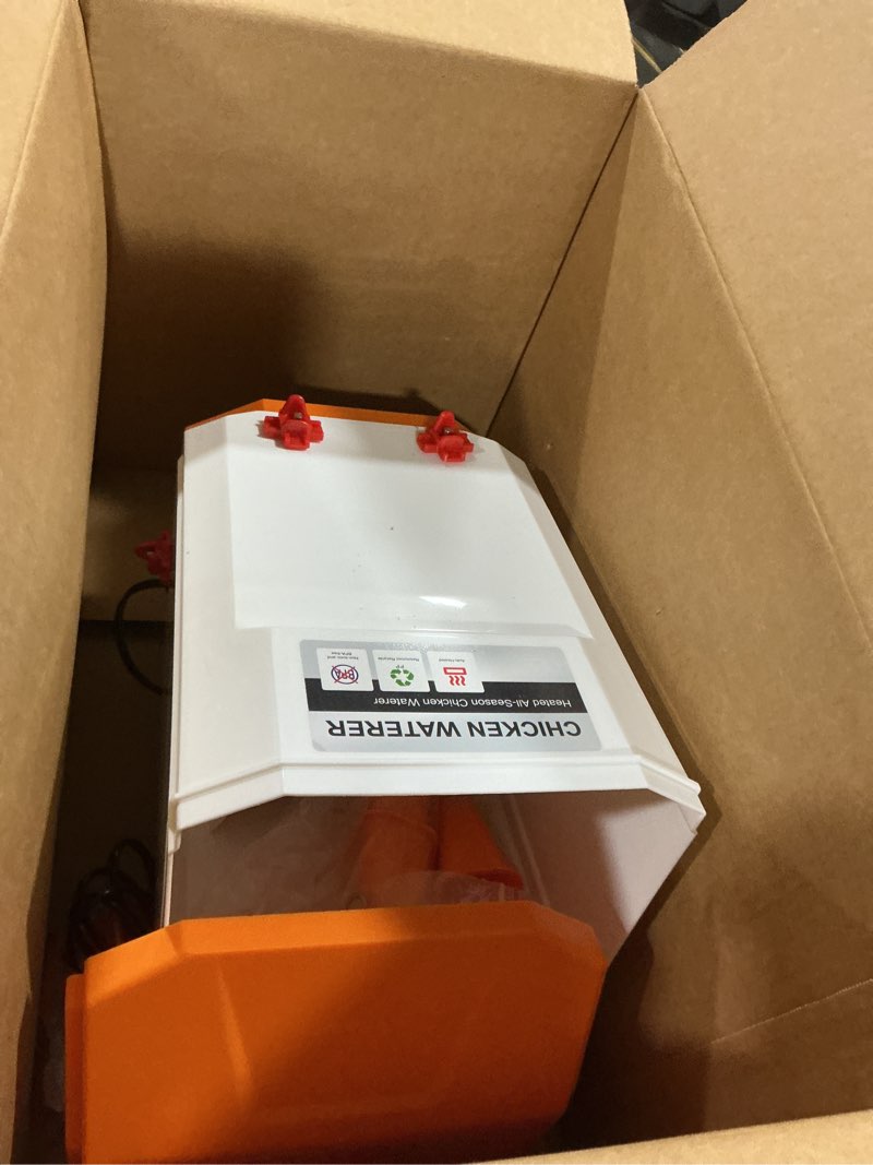 Condition photo showing As Is for Heated Chicken Waterer for Winter, Thermostatically Controlled Poultry Water Heater, 4 Horizontal Nipples and 8 Support Legs, Anti-Freezing Watering System for Coop Accessories (Orange, 12L)