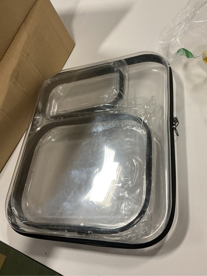 Condition photo showing Good Condition for 3 Pcs Clear Hard Zipper Case, Hard Shell Plastic Clear Organizer Bag, Transparent Makeup Pouches, Portable Box for Travel Toiletries, Toy Storage Bins (Black, Multi) Black Multi