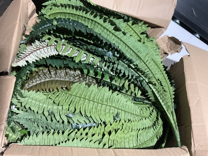 Condition photo showing Good Condition for martine mall 2pcs 48''/ 88 leaves xxl large fake ferns artificial ferns for outdoors, uv resistant faux boston fern for outdoor planter realistic hanging artificial fake plants for porch patio 2 pcs green