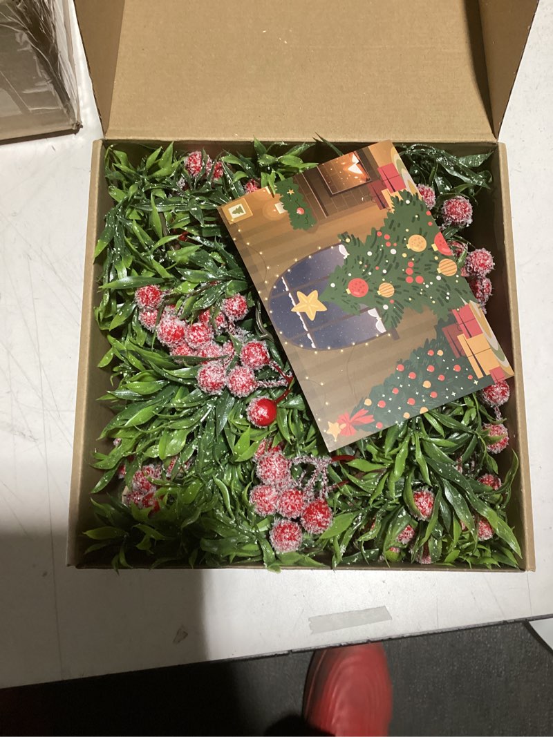 Condition photo showing Good Condition for 2 Pack Artificial Christmas Garland String Lights with 162 Snowy Red Berries 55 Green Leaves 20 LED Lights Battery Operated for Xmas Mantle Indoor Outdoor Holiday Christmas Decoration 2 Pack Snowy Red Berry Garland