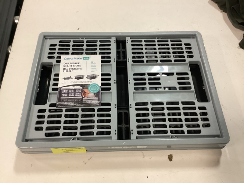 Condition photo showing Good Condition for clevermade collapsible utility crate, stone, 1pk - 32l (8 gal) collapsible storage bins, holds 40lbs per bin - plastic stackable grated wall utility containers, clevercrates baskets