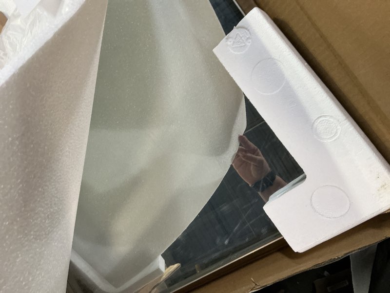 Condition photo showing Good Condition for LOAAO 20X30 Inch Brushed Nickel Bathroom Mirror, Rounded Rectangle Silver Metal Frame Mirror, Brushed Nickel, Anti-Rust, Shatter Proof, Hangs Horizontally or Vertically Brushed Nickel 20"L x 30"W