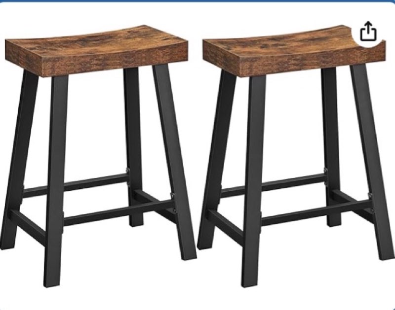 vasagle bar stools set of 2, counter height stools, bar chairs with footrest, 23.6 inches high kitchen breakfast stools, industrial, living room party room, rustic brown ulbc074b01