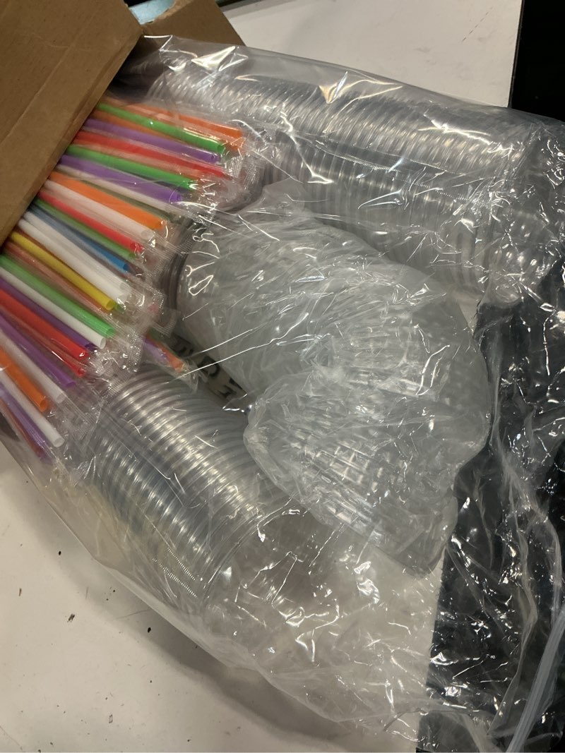 Condition photo showing Good Condition for ziliny 100 pack 20 oz plastic cups with lids and straws clear disposable round bottom coffee cups for iced coffee, cold drinks, juice, smoothies, milkshakes 100 20 oz