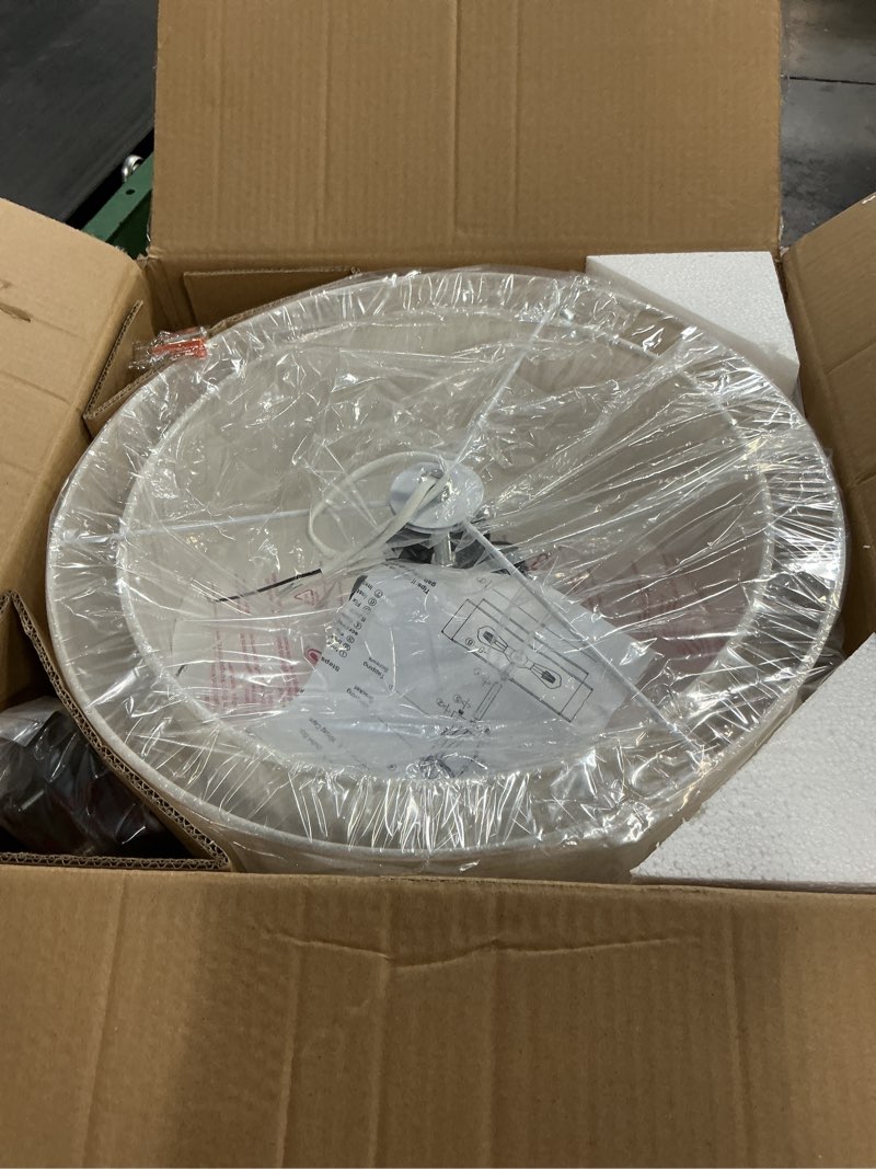 Condition photo showing Good Condition for drum semi flush mount ceiling light, 16 inch 3 lights ceiling light fixture with 2-layer fabric shade, black farmhouse drum ceiling lighting for bedroom hallyway dining room kitchen