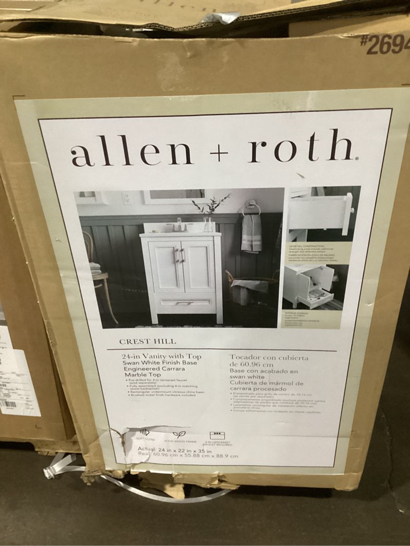 Condition photo showing Good Condition for allen + roth crest hill 24-in white undermount single sink bathroom vanity with engineered