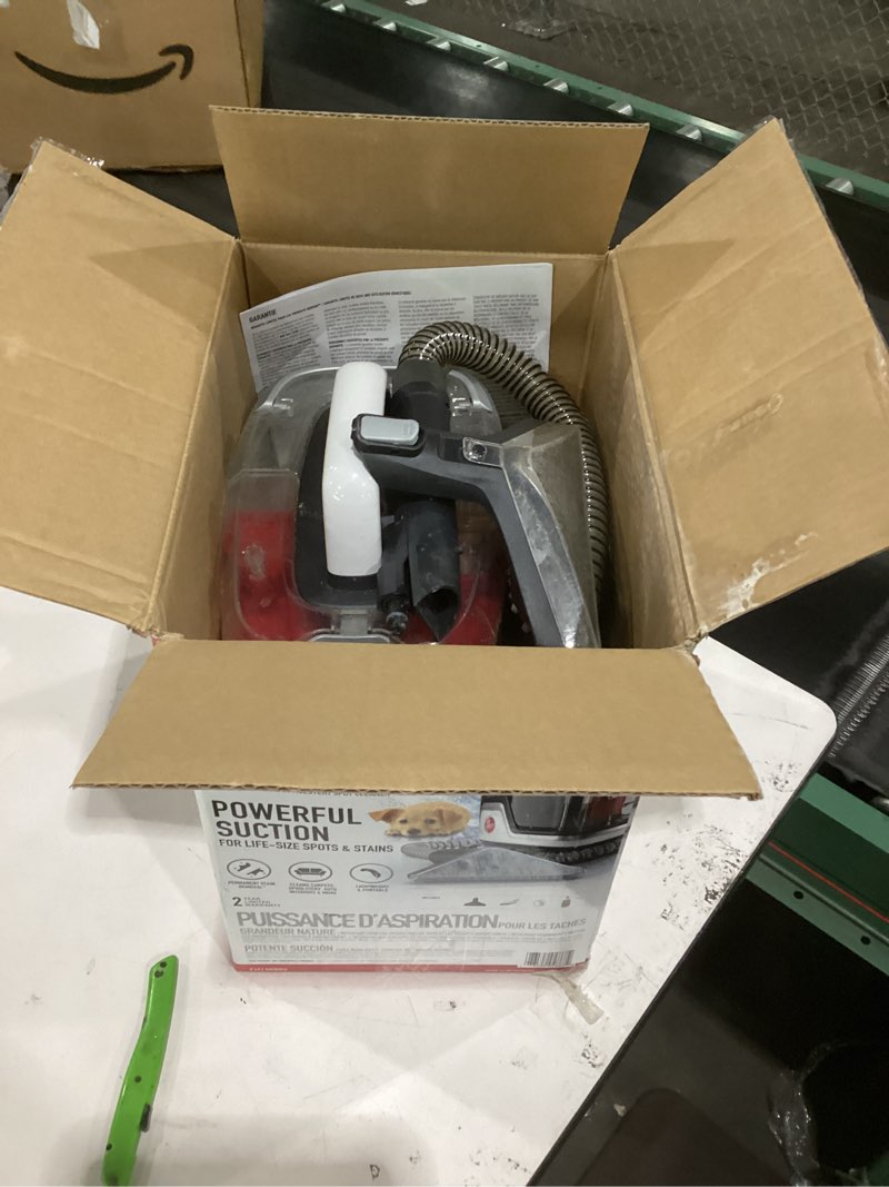 Condition photo showing As Is for hoover cleanslate plus portable carpet + upholstery spot cleaner machine, powerful suction with versatile tools, pet stain remover, car and auto detailer, pair with hoover carpet cleaner solution