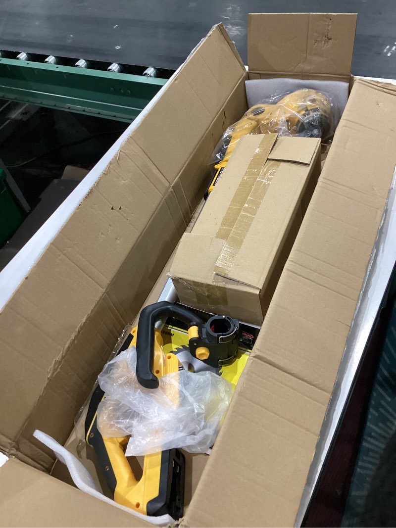 Condition photo showing As Is for weed wacker cordless compatible with dewalt 20v max battery, electric weed cordless eater with 4 types blades, brushless grass trimmer/lawn edger/mower/brush cutter for yard garden(no battery) yellow