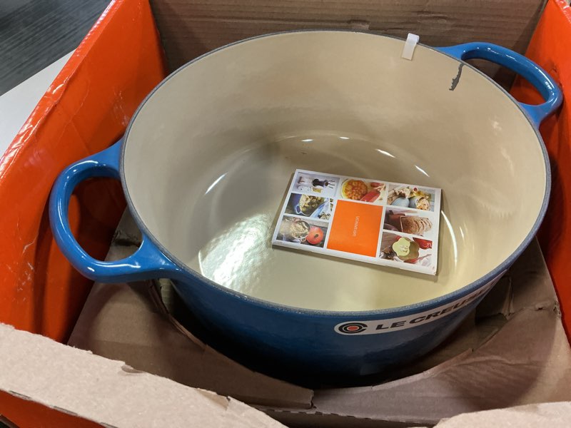 Condition photo showing As Is for Le Creuset Enameled Cast Iron Signature Round Dutch Oven, 9 qt., Marseille