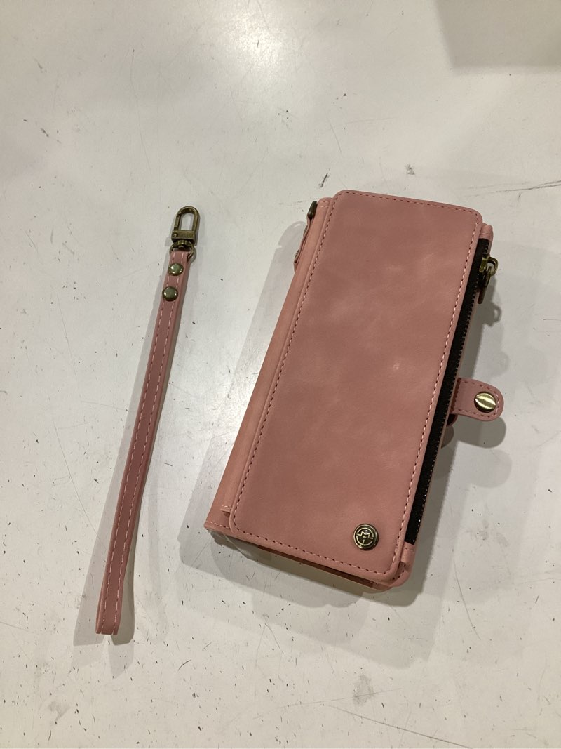 Condition photo showing As Is for defencase compatible with iphone 15 pro max case wallet with rfid blocking card holder for women men, pu leather magnetic snap flip zipper strap wallet phone case fit for iphone 15 pro max, rose pink