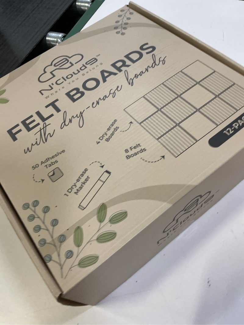 Condition photo showing New/Like New for 2-in-1 Style Felt Cork Board Tiles with Reversible Dry Erase Boards - Bulletin Organizer Pinboards for Wall with Strong Adhesion - Alternative Corkboard for Office and Home - 11.8" x 11.8", 12 Pack
