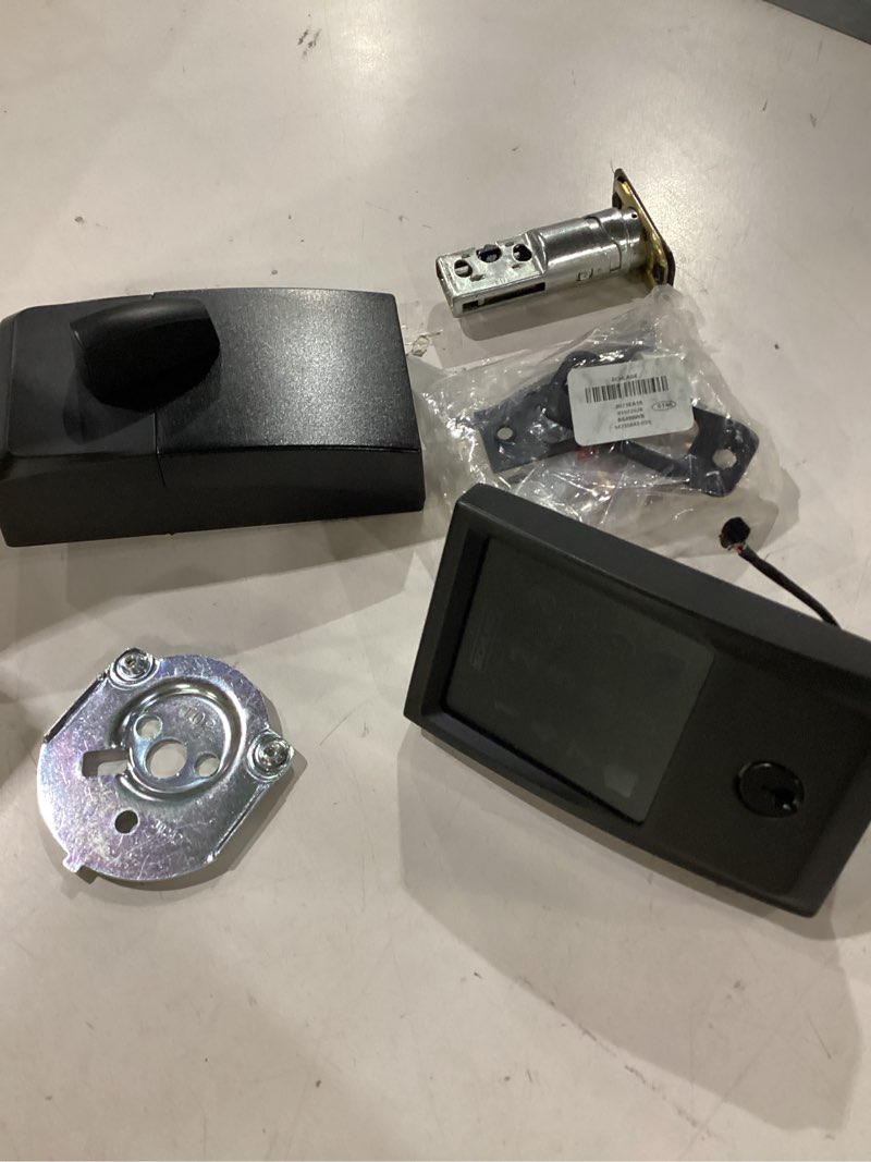 Condition photo showing As Is for schlage encode smart wi-fi deadbolt lock matte black, be489wb cen 622 matte black century