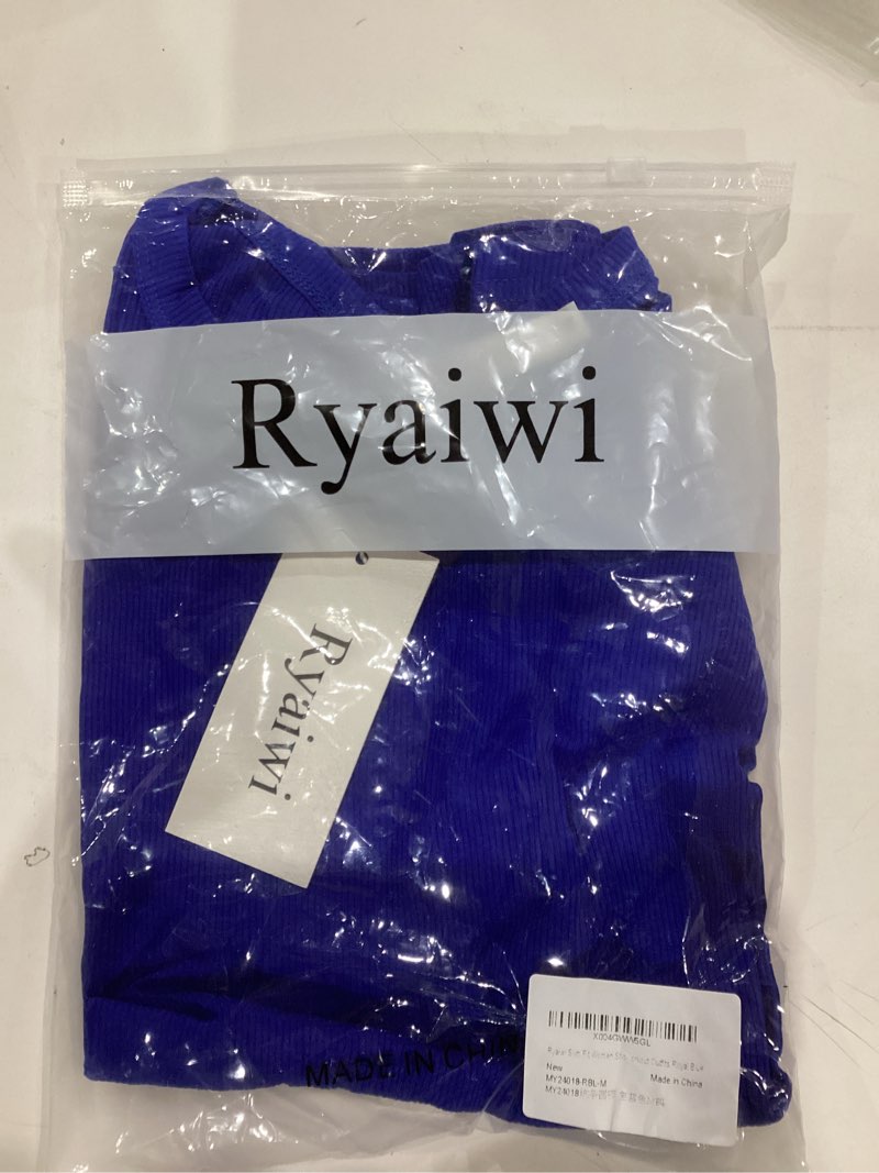 Condition photo showing As Is for Ribbed Short Sleeve Shirts for Women Casual V Neck T Shirt Slim Fit Basic Layering Tops Going Out Workout Trendy Medium Royal Blue
