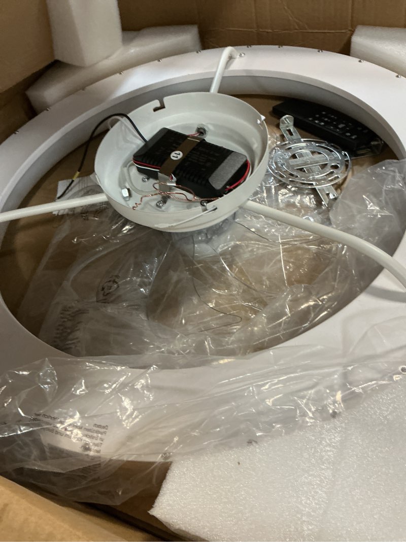 Condition photo showing Good Condition for 24” low profile ceiling fan with light,3 color dimmable led,6 speeds,reversible motor,wooden flush mount ceiling fans with lights and remote for bedroom/kidsroom/dinng room wood-sm-fsd-24 modern
