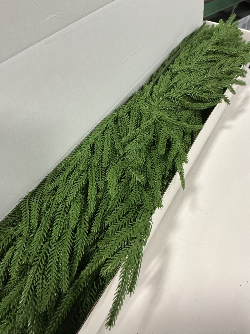 Condition photo showing Good Condition for 12 Pcs 30 Inch Artificial Norfolk Pine Stems Faux Christmas Greenery Pine Branches Realistic Fake Evergreen Cedar Pine Picks Winter Greens for Vase DIY Garland Wreath Holiday Home Decor 30INCH 12