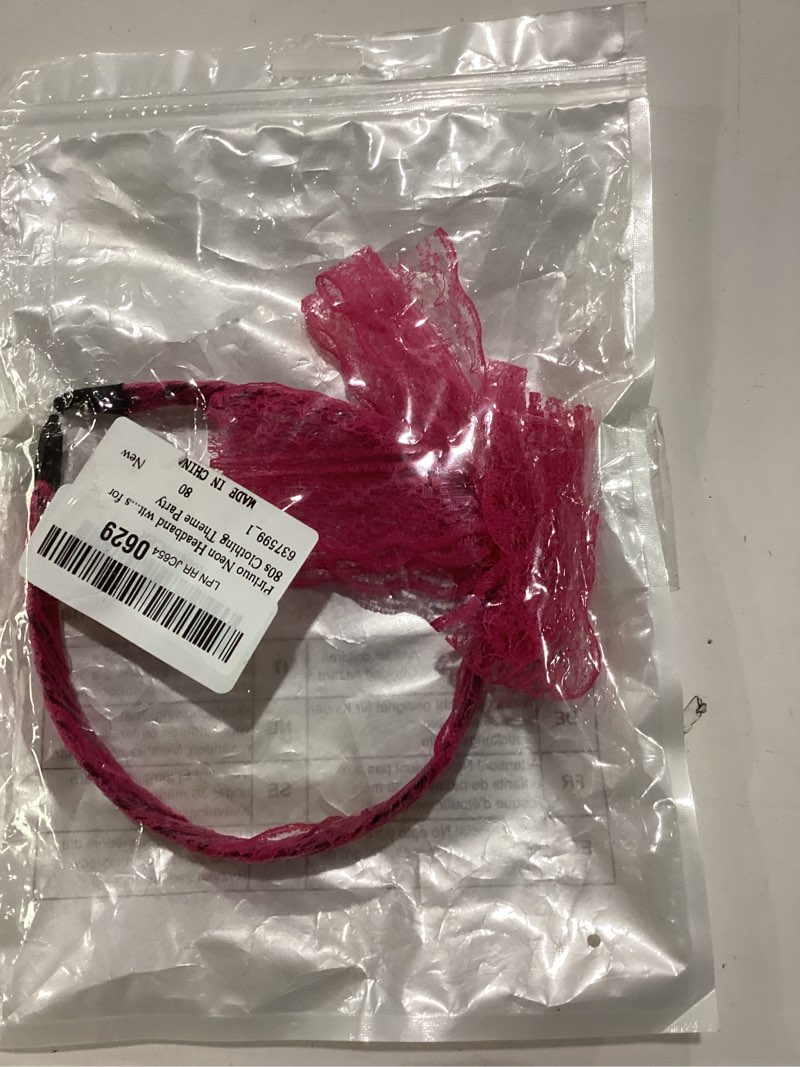 Condition photo showing New/Like New for Piriuuo Neon Headband with Bow, Pink Lace Headband Elastic 80s Headband with Lace Retro Pink Bow Hea