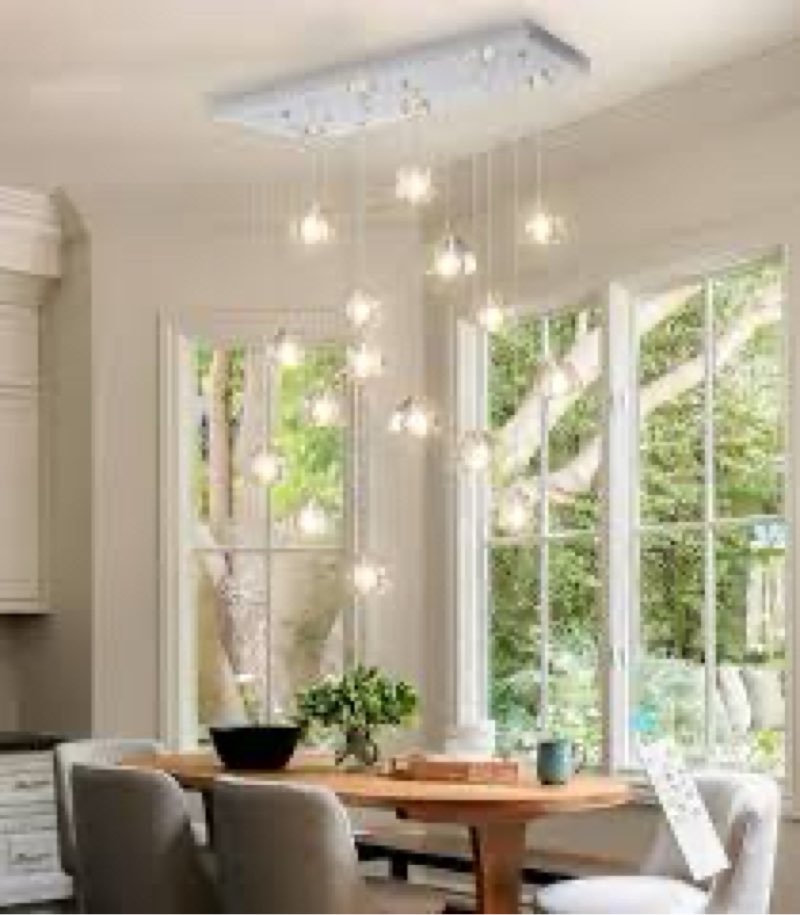 30 - Light Rectangular Dimmable Crystal Led Chandelier Adjustable Lo