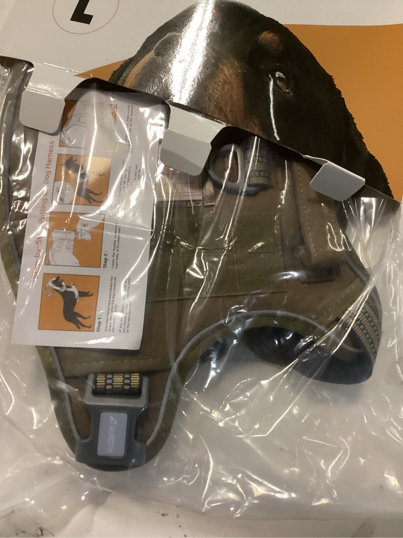 Condition photo showing New/Like New for Auroth Tactical Dog Harness for Large Dogs No Pull Adjustable Pet Harness Reflective K9 Working Training Easy Control Pet Vest Military Service Dog Harnesses Army Yellow L L(Neck:18-29",Chest:24-37"),45-80 lbs Army yellow