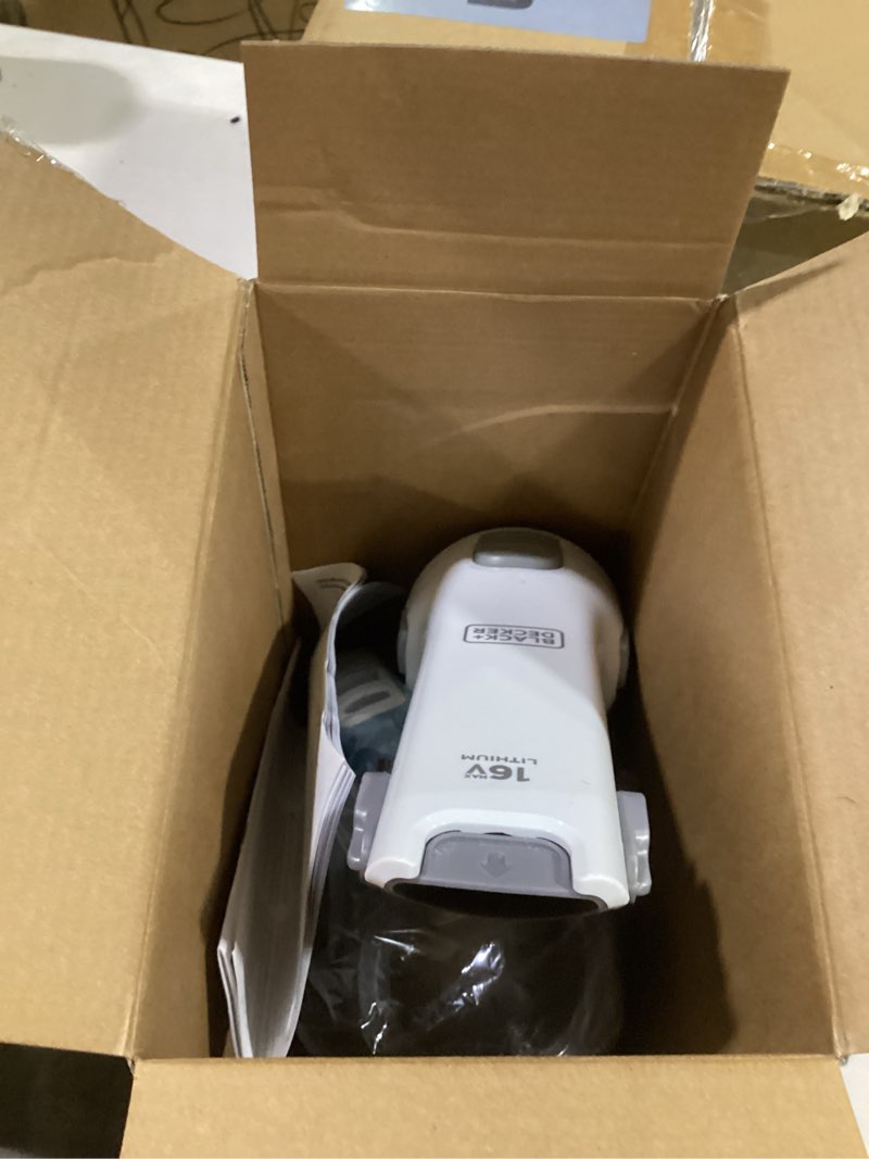 Condition photo showing As Is for black+decker dustbuster advancedclean handheld vacuum cordless, compact home and car vacuum with crevice tool, rotating nozzle and charging station, large dust bowl (chv1410l)