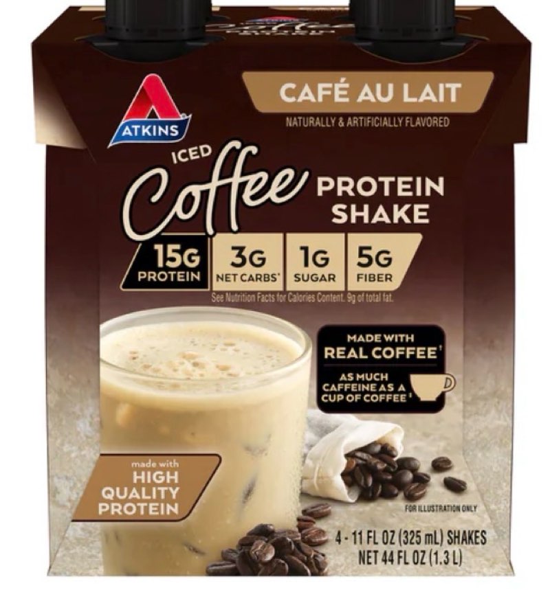 Enjoy By 03/02/26 ATKINS ICED COFFEE CAFE AU LAIT SHAKE 12-11 FL OZ SHAKES