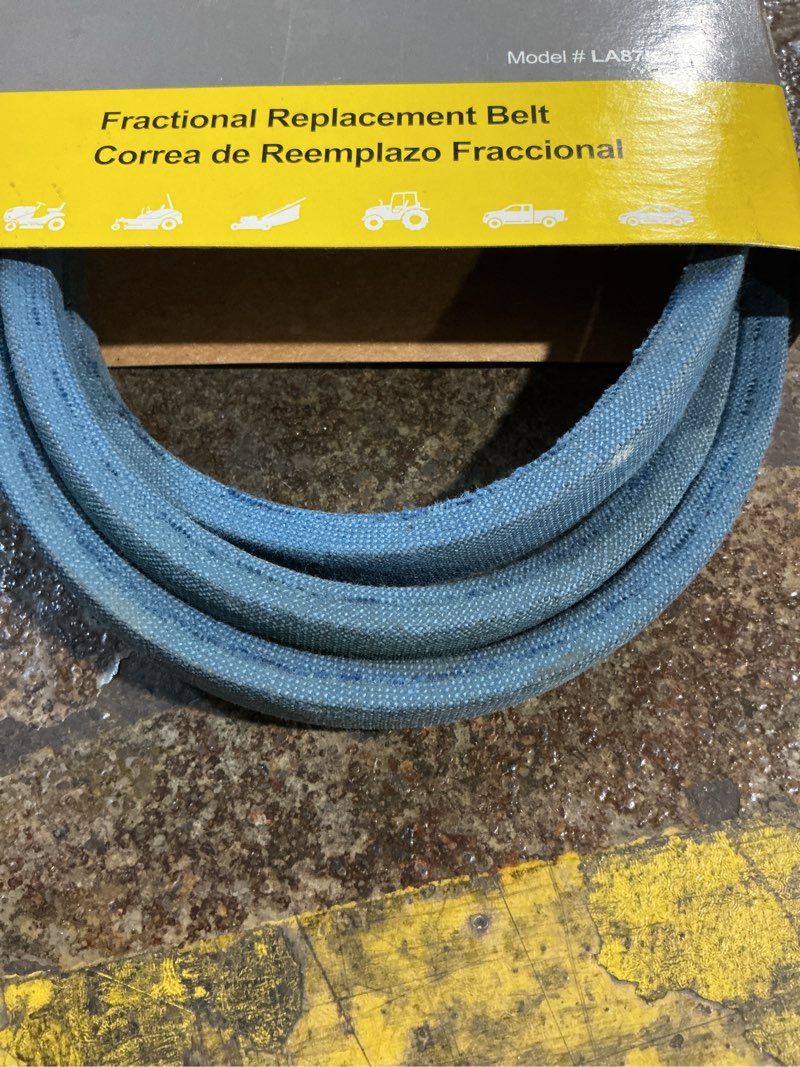 Condition photo showing As Is for possibly incomplete sunbelt deck/drive belt,