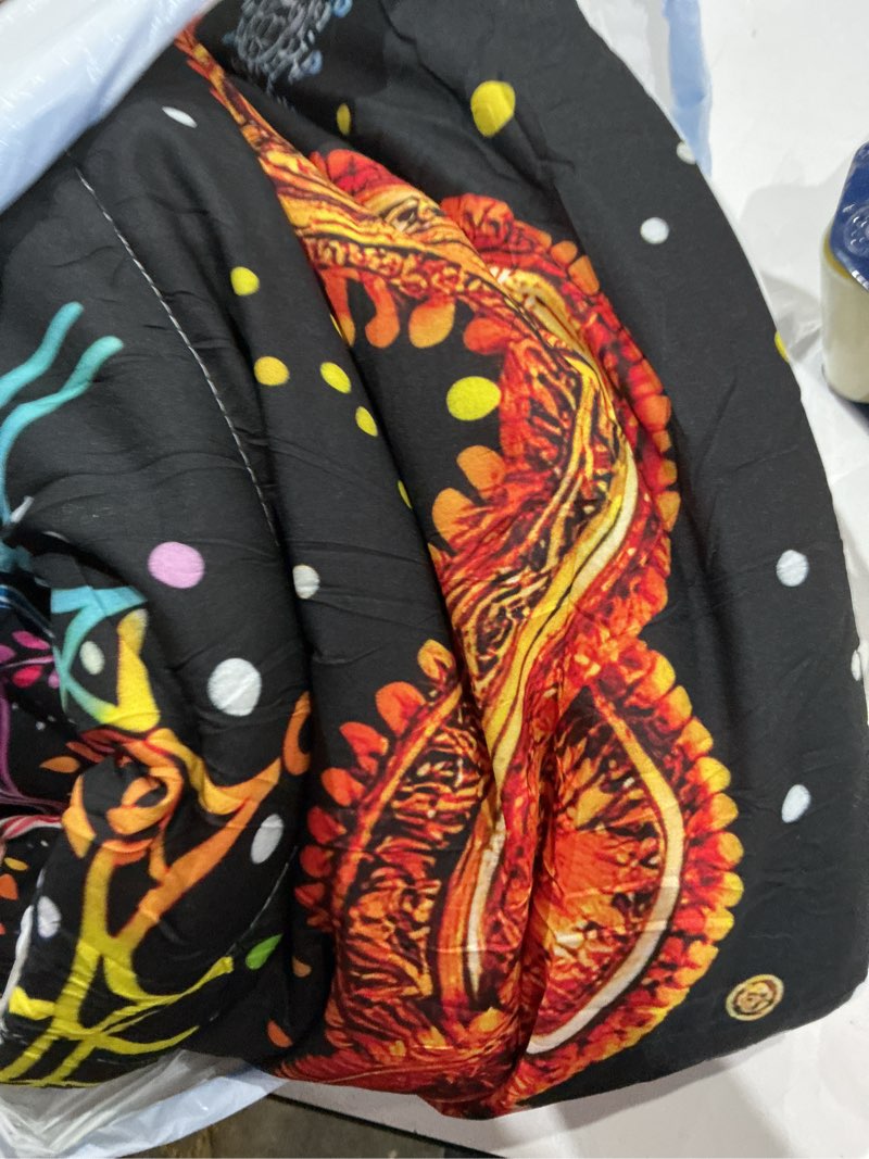 Condition photo showing As Is for raphus cucullatus tree of life bedding - queen size hippie & gothic themed comforter set with rainbow pattern tu0719 12 queen