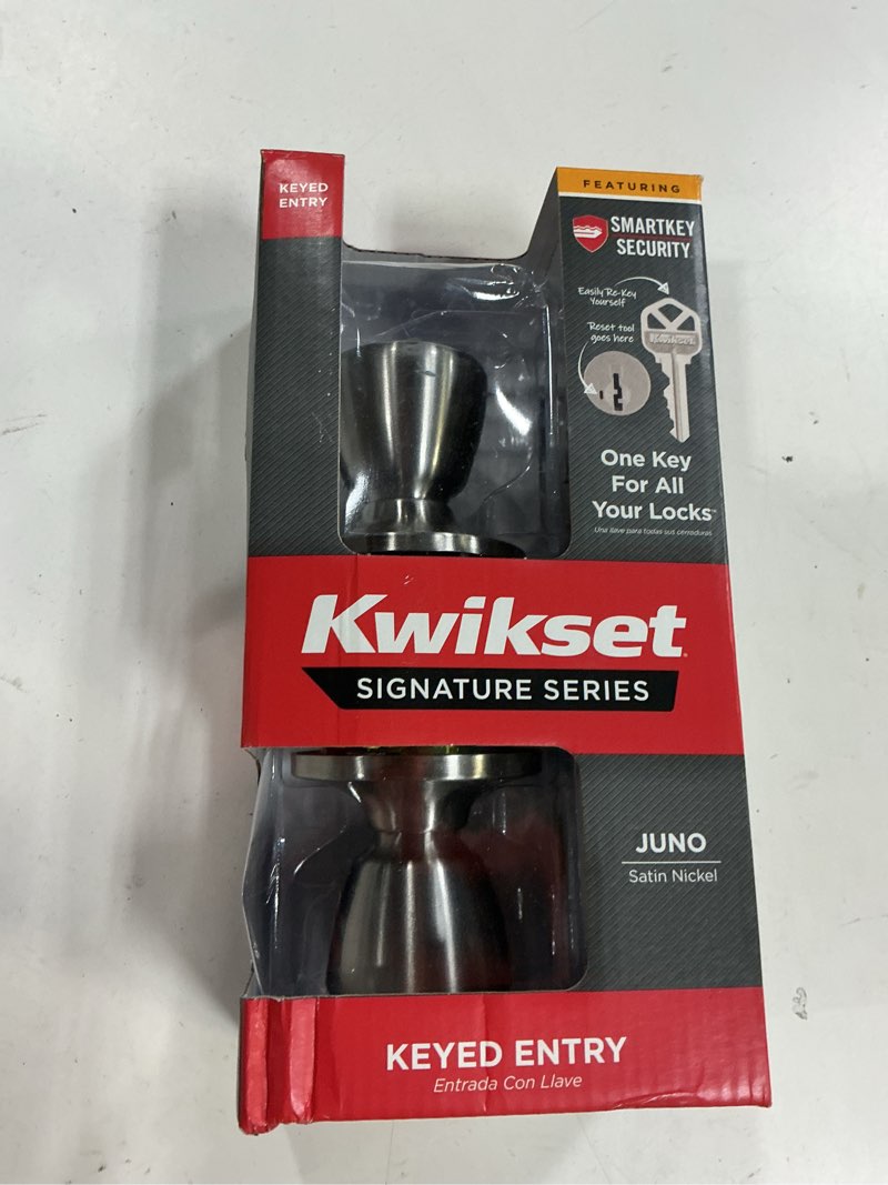 Condition photo showing Good Condition for kwikset smartkey juno satin nickel entry door knob kw1 1-3/4 in.