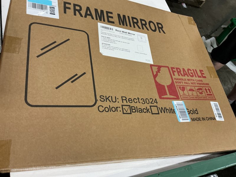 Condition photo showing New/Like New for delma bathroom vanity mirror, black framed bathroom mirror for over sink, high-definition bathroom mirror, versatile bathroom vanity mirror, hangs horizontally or vertically(30x24, black) rect black 30"l x 24"w