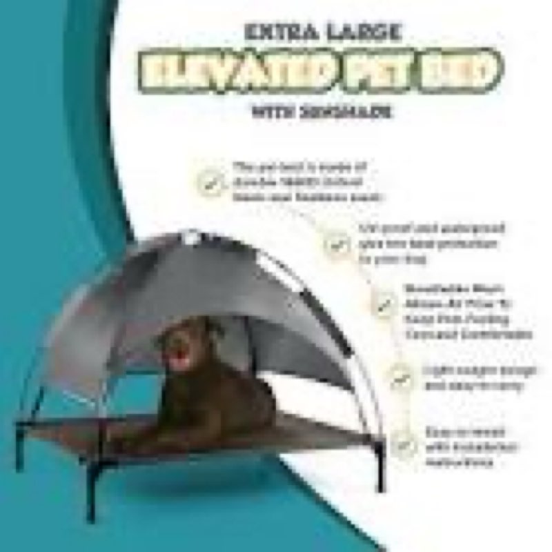 Elevated Dog Bed with Canopy Raised Pet Cot for Large Dogs, Outdoor Dog Cot with Removable Sun Shade