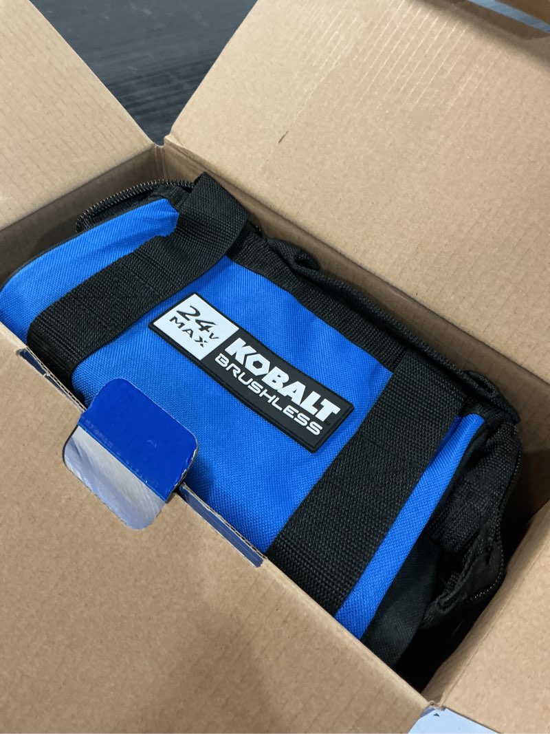 Condition photo showing As Is for kobalt 24-volt 1/2-in keyless brushless cordless drill (1-battery, charger and soft bag included)