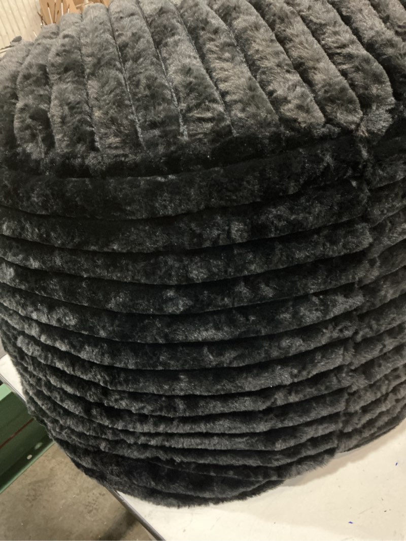 Condition photo showing Good Condition for HIGOGOGO Round Stuffed Pouf Ottoman, Stripe Faux Fur Poufs with Foam Chunk Filling, Furry and Fluffy Pouf Foot Stool Storage Ottoman, 26 X 18 Floor Poufs Foot Rest for Living Room, Black 26 inch Black