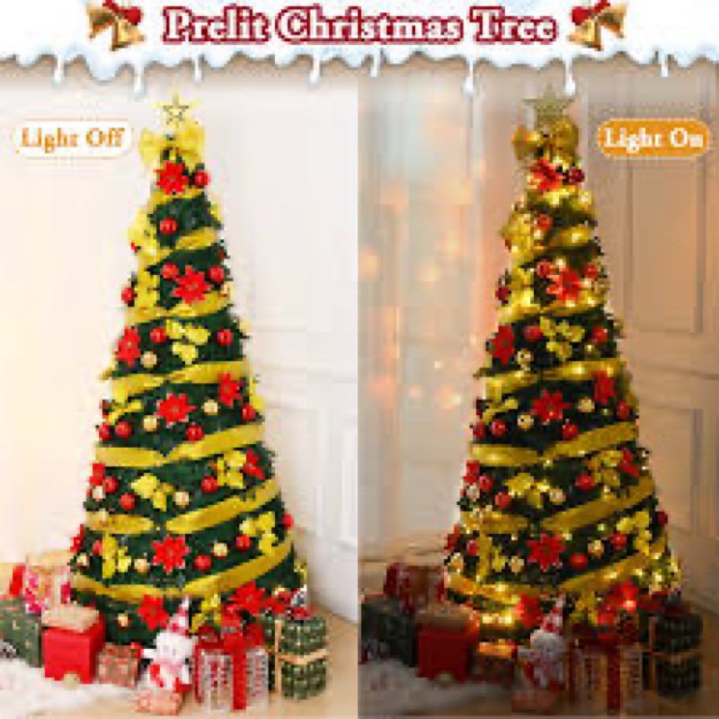 waipfaru 6ft prelit pop up christmas tree decorations, pre decorated artificial christmas tree with 