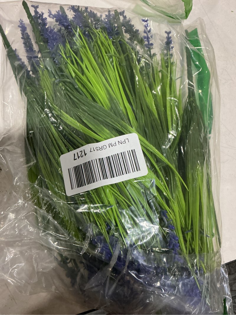 Condition photo showing Good Condition for alyptus 12 bundles artificial plants outdoor fake monkey grass with flowers for pot uv resistant plant decor for window garden patio hanging planter pathway front porch (grass with flowers) green and purple