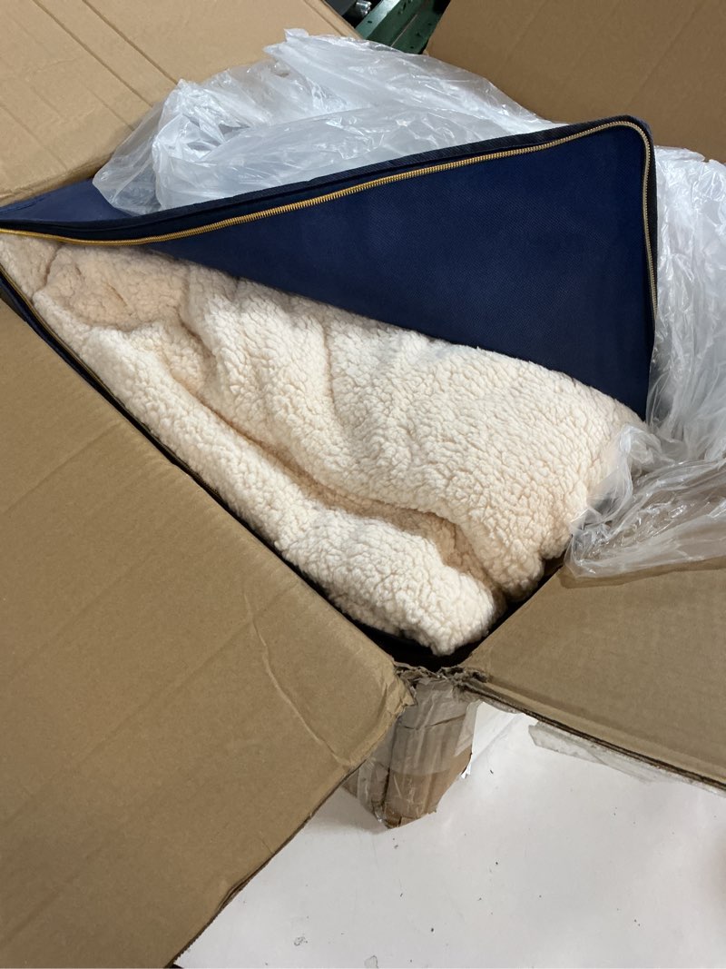 Condition photo showing As Is for Brooklyn Loom Oversized Marshmallow Sherpa Ivory 3 Piece King Comforter Set, Solid Color Themed, Oeko-TEX Certified Confidence King Ivory