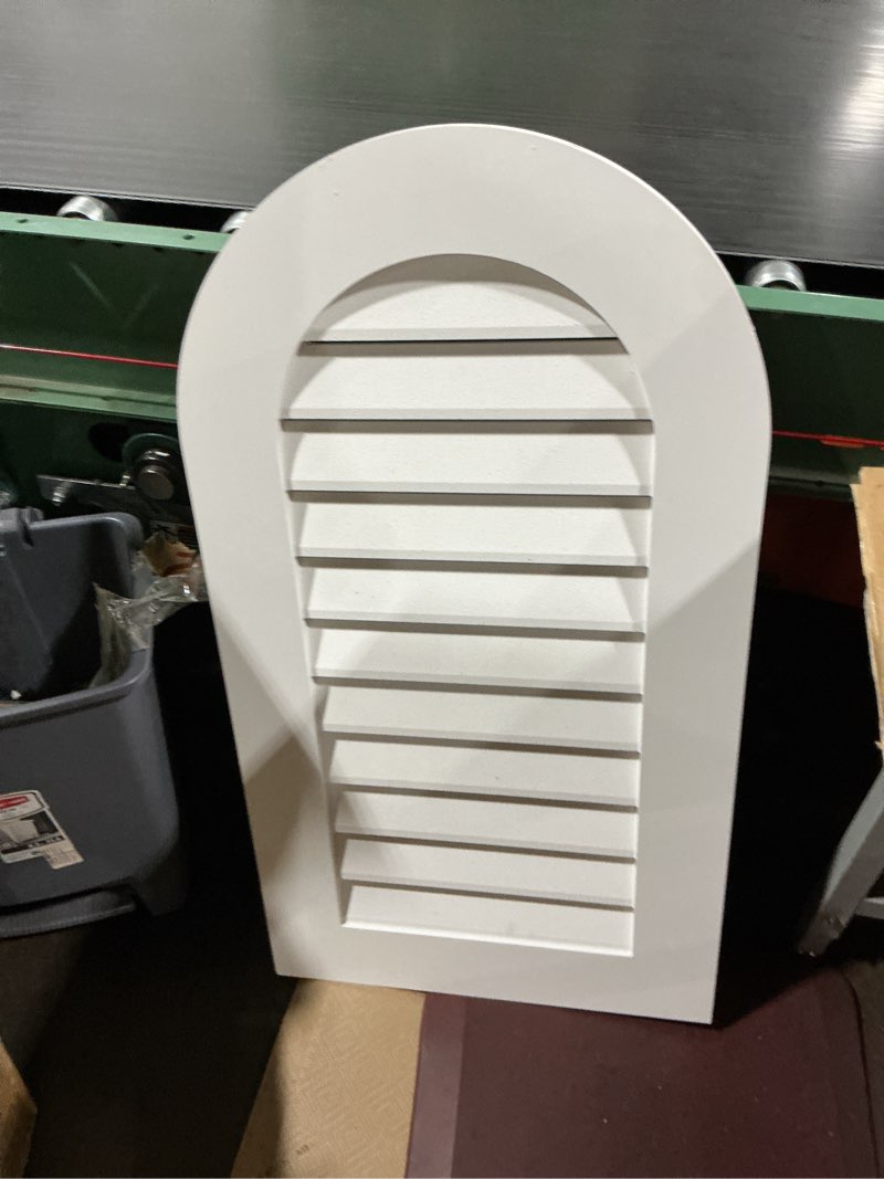 Condition photo showing As Is for round top surface mount pvc gable vent: decorative with standard frame