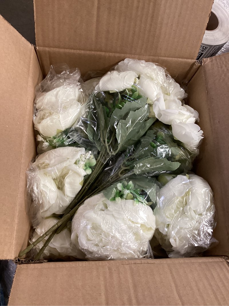 Condition photo showing Good Condition for 12 bundles peonies artificial white flowers bouquet, lifelike silk fake peonies with stems for home table centerpieces, wedding, party & diy bridal floral arrangements (white)