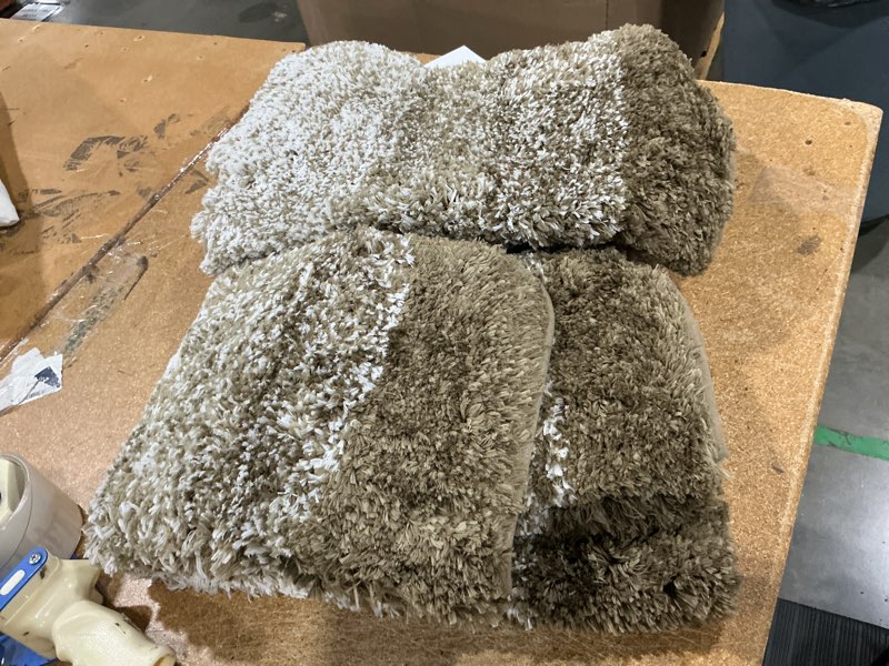 Condition photo showing Good Condition for olanly bathroom rugs sets 4 piece, soft microfiber absorbent bath mat | coffe, u-shaped contour toilet mat and toilet lid cover, quick dry, machine washable, toilet cover and rug set for bathroom 30" x 20" + 24" x 16" + 24" x 20" + 17.5" x 15" coffe