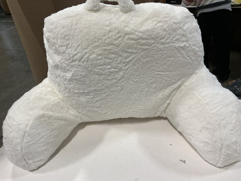 Condition photo showing Good Condition for A Nice Night Faux Fur Reading Pillow Bed Wedge Large Adult Children Backrest with Arms Back Support for Sitting Up in Bed/Couch for Bedrest,Ivory,Large Ivory Large
