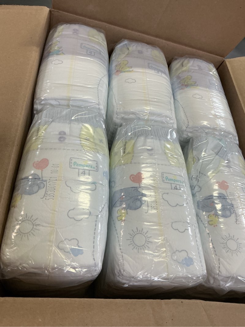 Condition photo showing New/Like New for pampers swaddlers diapers, size 4 (15-34 lbs), 150 count, absorbent, keeps baby dry and comfortable, skin safe disposable baby diaper (packaging may vary) size 4 150