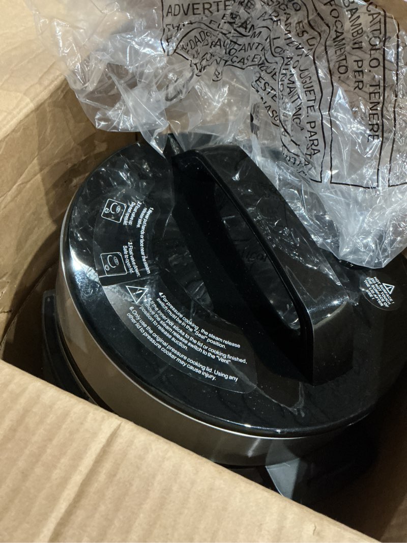 Condition photo showing As Is for newbulig 6.3 quart electric pressure cooker, stainless steel multi cooker pressure, 24-in-1 slow cooker for rice, meat stew, porridge, multigrain, soup, bean, bake, steam, yogurt maker 6.3 quarts silver