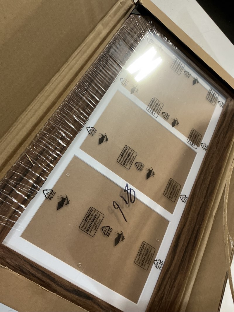 Condition photo showing Good Condition for 6x15 picture frame display 2 opening 5x7 double picture frame collage,multi photo frame with mat,plexiglass,horizontal and vertical formats for wall décor,carbonized brown wood grain carbonized brown 6x15 - (2 open5x7?