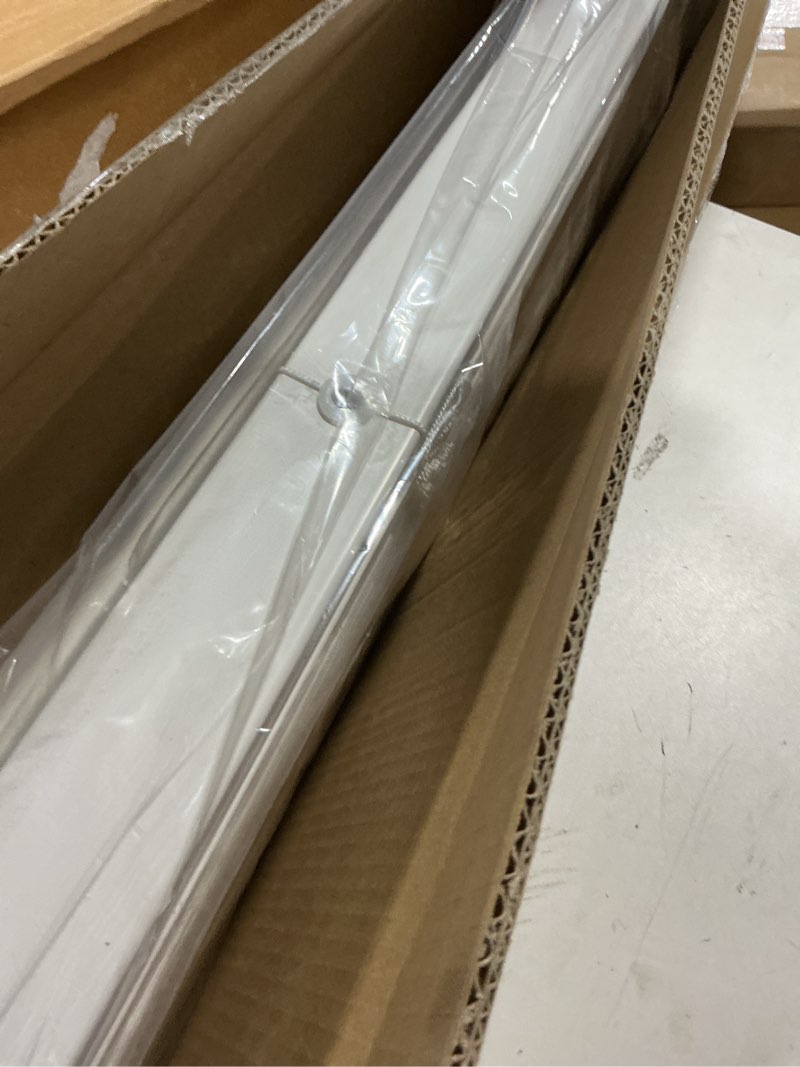 Condition photo showing As Is for window blinds: white, 4p37in.5x48-2”  in ht,  dp, vinyl, left, cordless manual