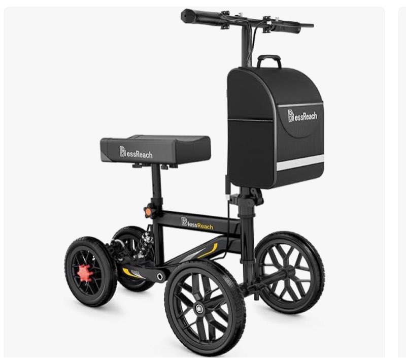 blessreach deluxe medical scooter double handbrake, all terrain steerable knee scooter crutch altern