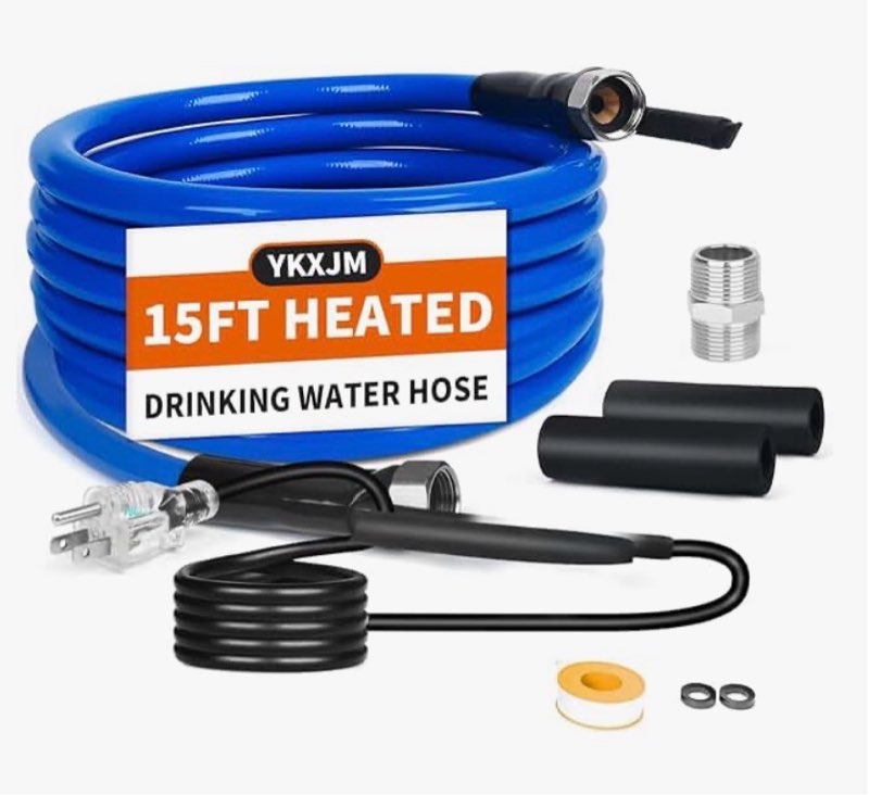 15ft heated water hose for rv,heated drinking water hose with thermostat,lead and bpa free,1/2"inner