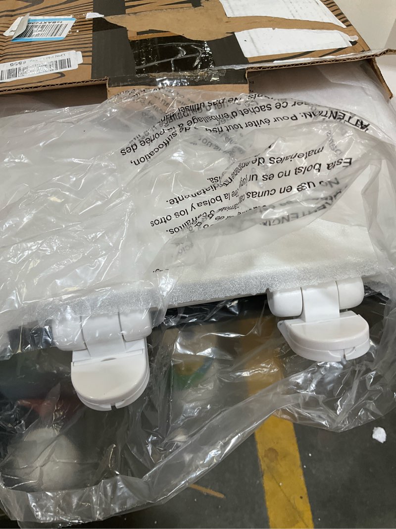 Condition photo showing As Is for Centoco Round Toilet Seat, Heavy-Duty Wood Core with Plastic Scratch-Resistant Finish, Soft Close, Made in the USA, DSAMAZ7SC-301, Crane White (Cotton/Bright) Crane White Round Slow Close / Made in the USA