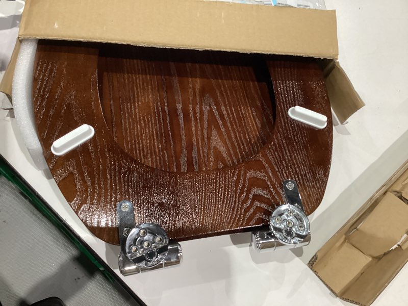 Condition photo showing Good Condition for Angel Shield Elongated Wood Toilet Seat with Quiet Close,Easy Clean,Quick-Release Hinges(Elongated,Dark Walnut)
