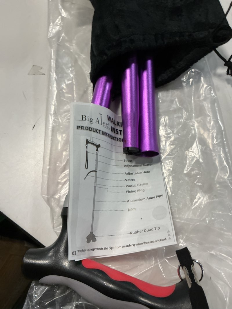 Condition photo showing Good Condition for BigAlex Lightweight Collapsible Walking Cane with Soft Comfortable TPR Handle for Seniors and Elderly Adults, Larger Handle for Comfort, Adjustable Support Stick, Portable Travel Aid for Men & Women Purple